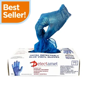 Blue Metal Detectable Disposable Vinyl Gloves (Pack of 100)